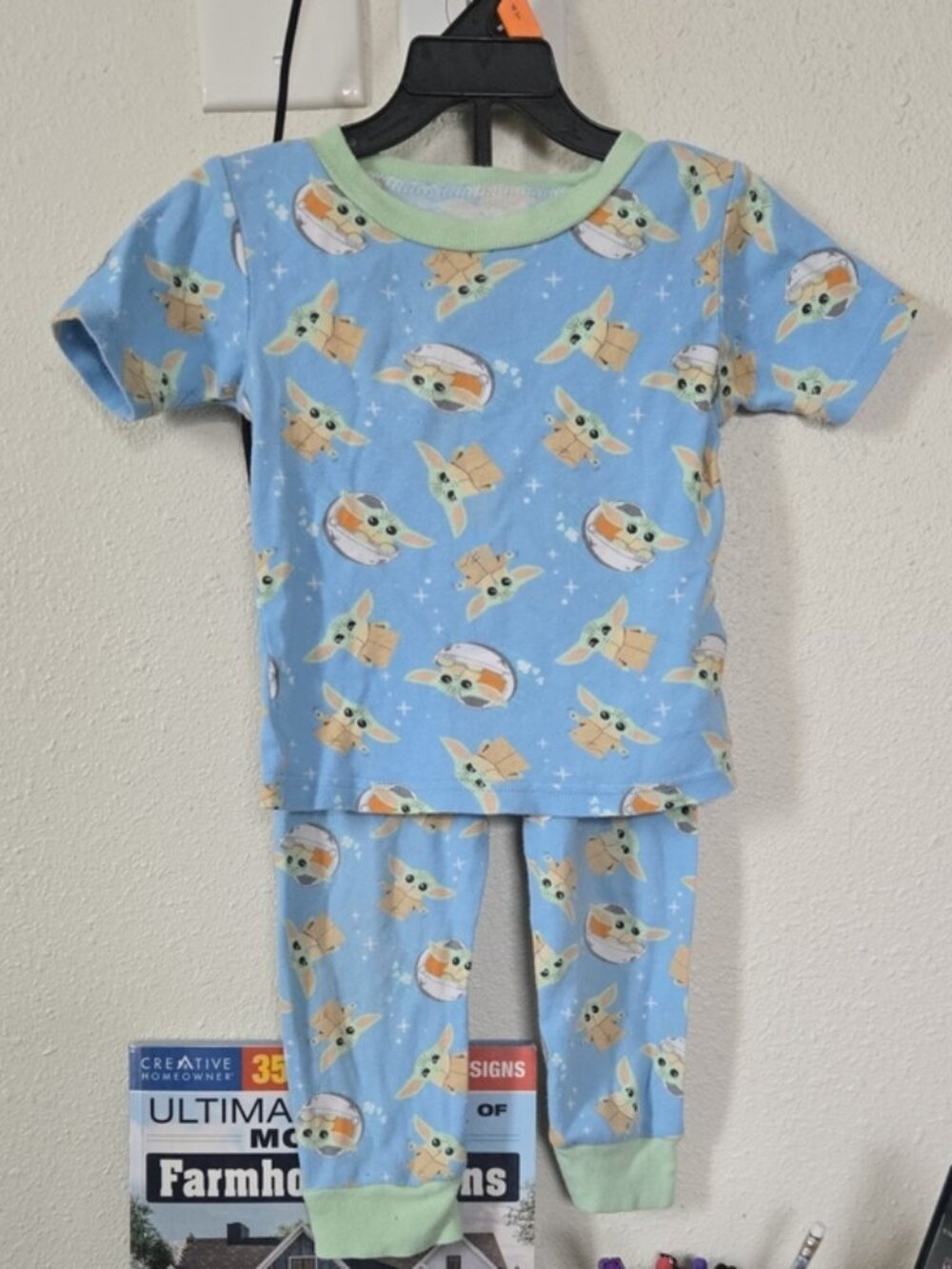 Star Wars Blue Kids Pajama Set with Light Green Trim - Grogu Print